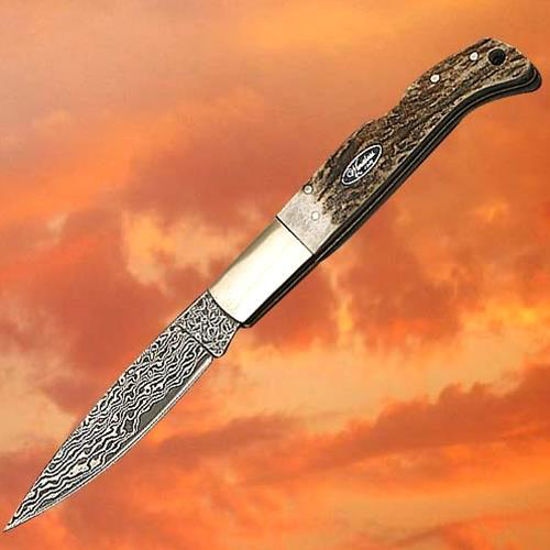 Picture of Windlass Stag Handled Damascus Lockback