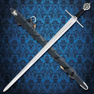 Robert the Bruce sword includes black leather sword belt and scabbard with silver Lion of Scotland  and silver-tipped chape