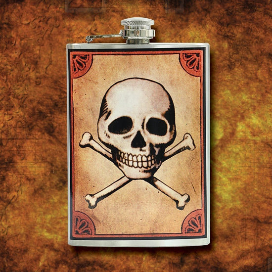 Jolly Roger Stainless Steel Flask with Attached Cap