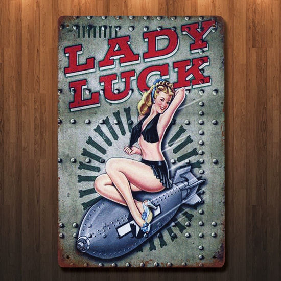 Vintage Style WWII Lady Luck Metal Sign