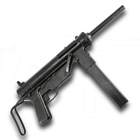 US WWII M3 Grease Gun Non-Firing Replica is metal construction with a telescoping stock and a removable magazine