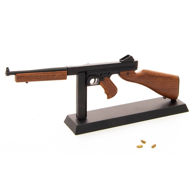 Miniature WWII Sub Machine Tommy Gun on Display Stand