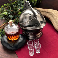 Closed Visor Medieval Helmet Drinking Caddy with Decanter Set