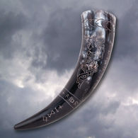 Carved Viking Dragon Drinking Horn