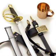 The Union Kit with 1860 Light Cavalry Union Saber and scabbard, sword belt and engraved copper coffee mug