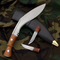Military issue Gurkha Regimental Kukri has sharp 1/4" blade and scabbard with 2 accessory knives
