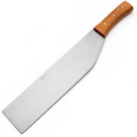 Tata Agrico compact machete with thin, full profile tang square blade tip to prevent accidental punctures, and hardwood scales