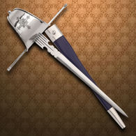 Windlass Main Gauche has high carbon steel blade with cut-outs and notches & a large guard. Includes leather scabbard