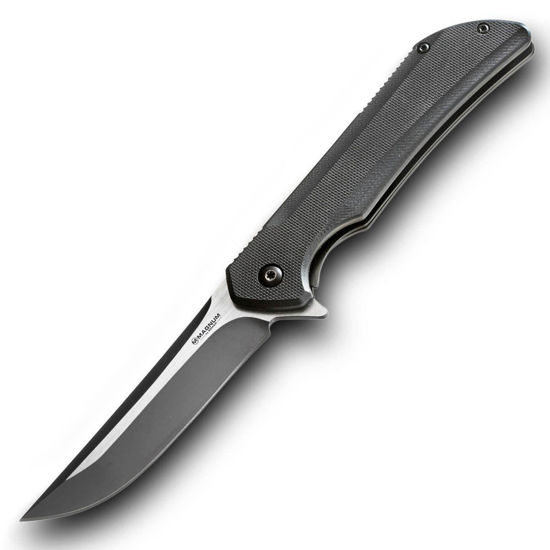 Boker Magnum Rogue assisted opening pocket knife has two-tone 440A stainless steel blade and flipper extension for one-handed opening