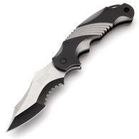 MTech Xtreme liner lock assisted opening pocket knife has visible grind lines, stainless steel blade has integral flipper