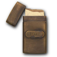 solid brass pocket case for documents, business cards is copied from historical originals, says TITANIC on front