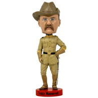 Teddy Roosevelt hand-painted resin bobblehead includes collector box with important facts about his life and accomplishments
