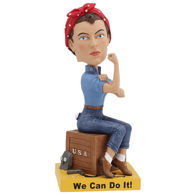 Rosie the Riveter handpainted resin bobblehead includes collector box with important facts about this legendary cultural icon