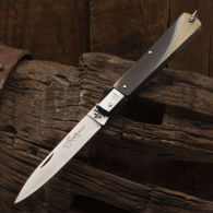 Sicilian Tutto Folder with stainless steel blade, imitation buffalo horn handle, stainless bolsters, steel bail