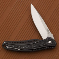 CRKT Ken Onion Ripple knife with drop point blade, ball bearing pivot opening system, distressed black aluminum handle