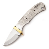 400 series stainless steel short drop point blade with attached, polished solid brass guard, pre-drilled full tang, sharp edge