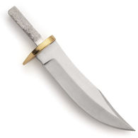 400 series stainless steel medium-length upswept skinner blade has solid brass guard, great for most normal skinning chores