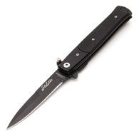 Practical Stiletto pocket knife with G10 scales, single edge 1045 steel blade, pocket clip, liner lock, thumb extension