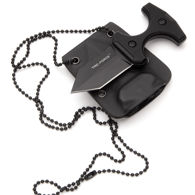 Tac Force Tactical Neck Knife with kydex sheath and ball chain, has full tang black blade and G10 handles