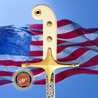 US Marine Corps Certified Officer's Saber has cast brass guard plated in 24K gold and ivory colored grip with 5-star screws