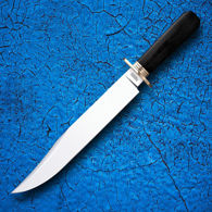 Cold Steel's Laredo Bowie has clip point blade, black micarta grip,includes Secure-Ex sheath, brass guard and bolster 