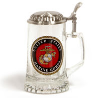 Officially licensed, USMC Glass Stein with Lid has Marine Corps emblem. Made in Germany star bottomed Italian glass 