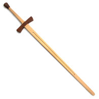steamed beechwood Two Handed Wooden Sword Medieval Practice Weapon has contrasting wood guard and pommel for sparring 