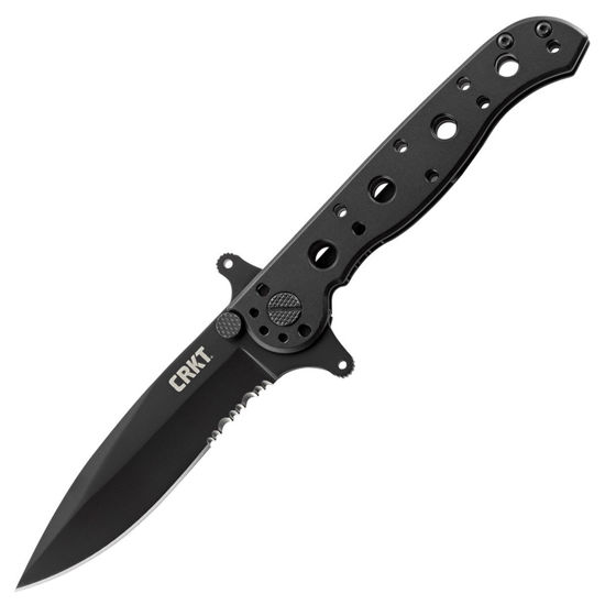 CRKT M21™-10KSF Framelock tactical EDC knife with deep-bellied spear point blade, dual flippers, black stainless sleep grip 