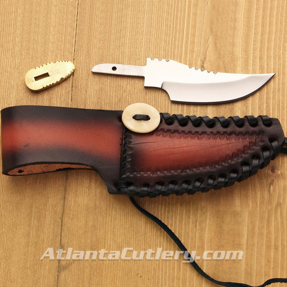 Skinner Kit: 400 series SS blade, brass finger guard, leather sheath