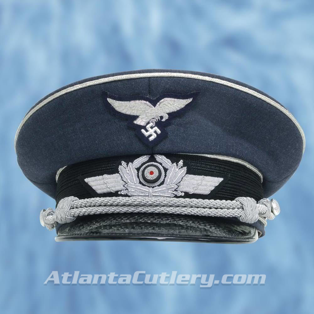 German WWII Reproduction Luftwaffe Officer’s Cap with patent leather visor and leather sweat band