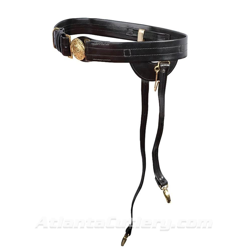 black leather Navy Officer Ceremonial Sword Belt with gold-plated buckle, wear over uniform with Navy Officer Sword