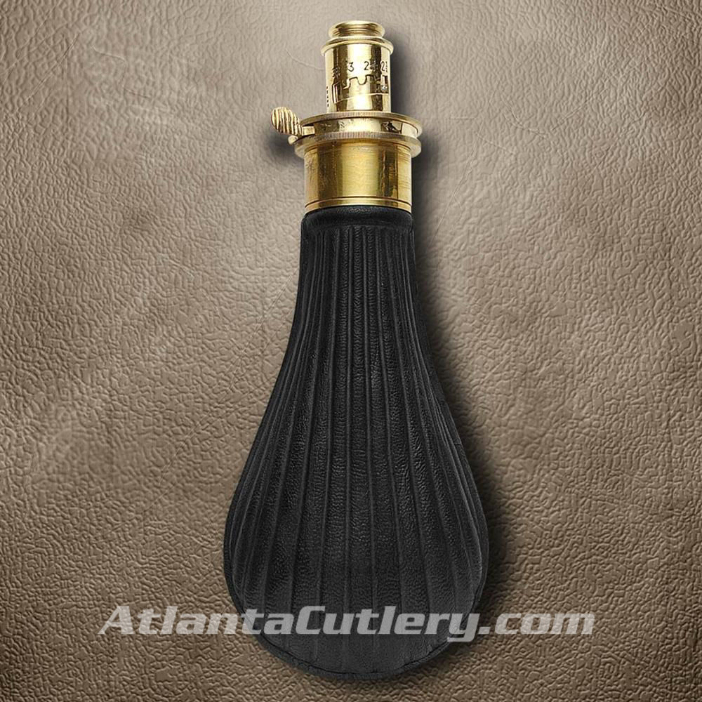 Picture of Hawksley Replica Scalloped Black Leather Powder Flask 
