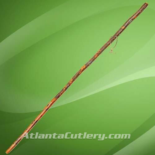 Hand Crafted in the USA, Hickory Walking Staff has rough-hewn texture, clear satin finish,  leather wrist thong, rubber foot