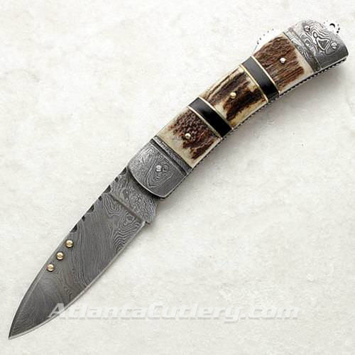 Picture of Damascus Knife with Stag Scales