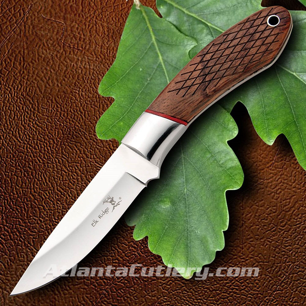 Elk Ridge Hunter Knife Brown Wood Scales