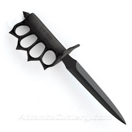 Replica 1918 US Knuckle Duster Trench Knife with blued, carbon steel blade, knuckle duster grip, skull crusher pommel