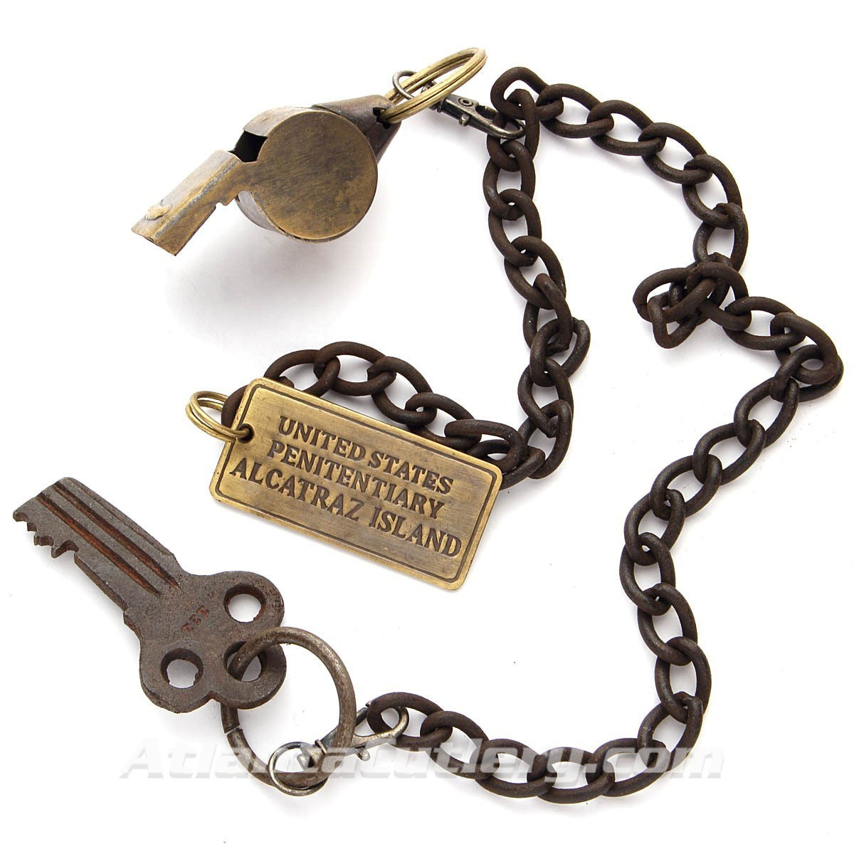 Alcatraz Key Whistle Chain Set Jailer 1930s Antique Style Serialized Prison f/g 