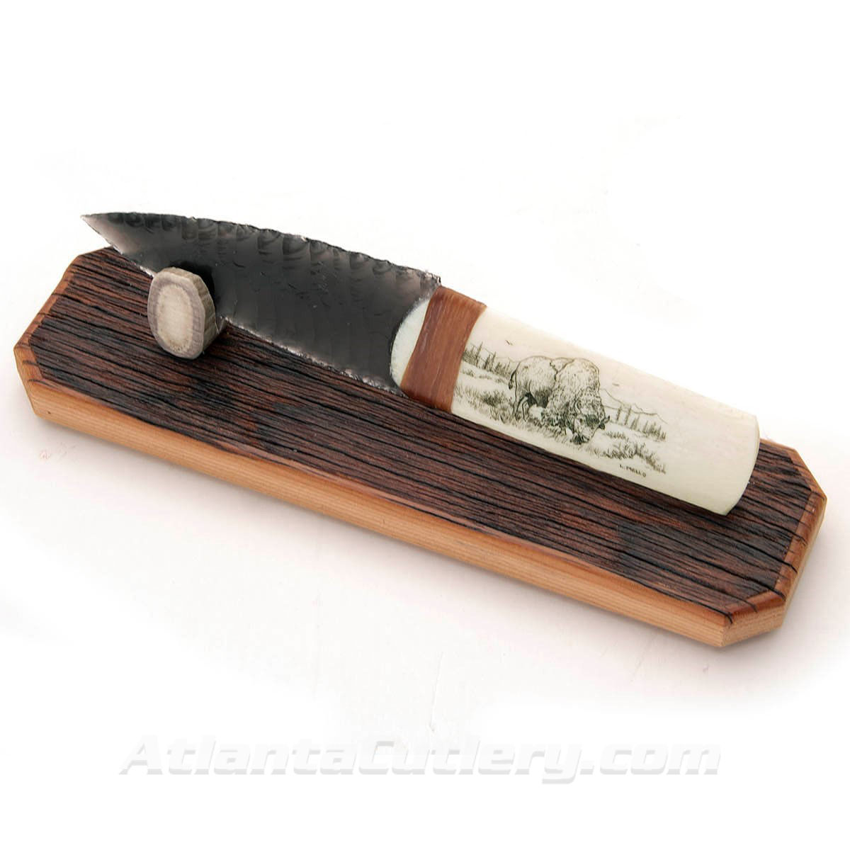 Buffalo Bone Obsidian Knife with Hand Carved Stand