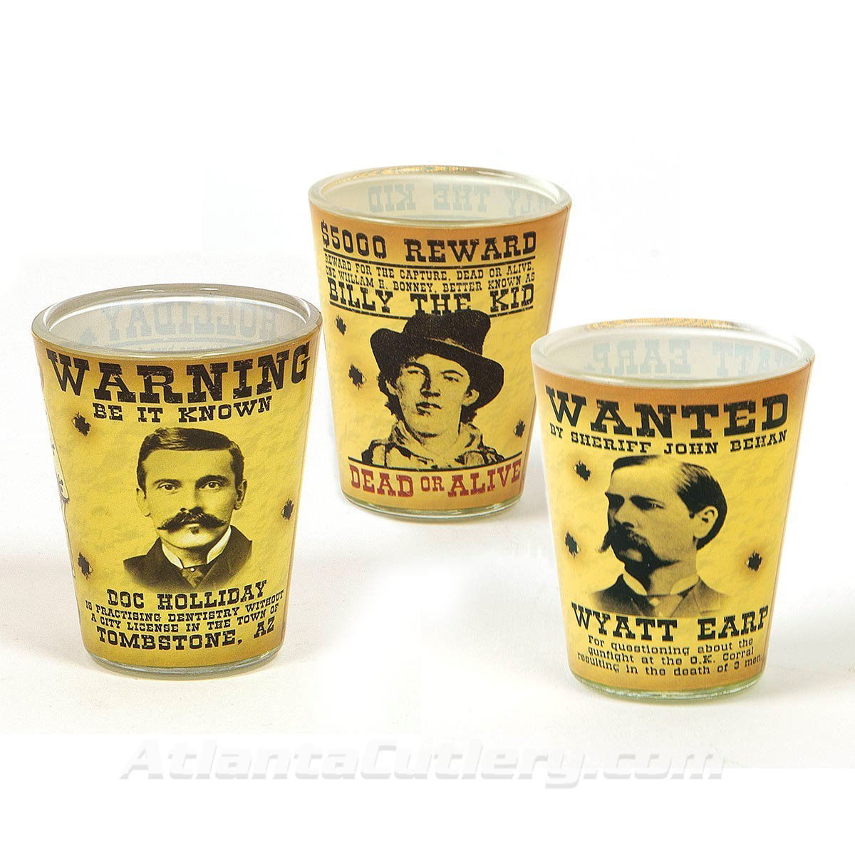 Set of 3 Old West Wanted Poster Shot Glasses