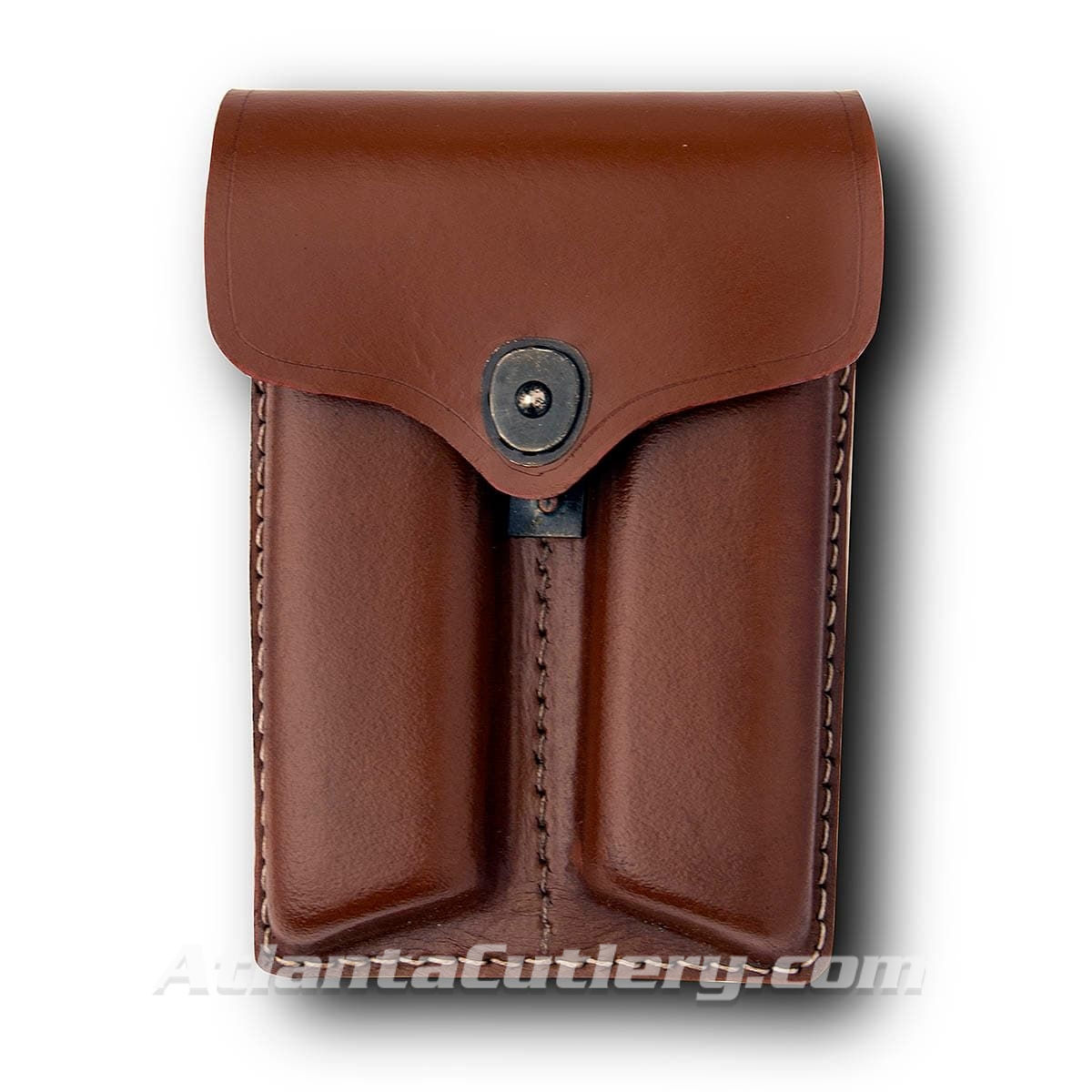 Brown Leather Double Stack Style Dual Mag Pouch