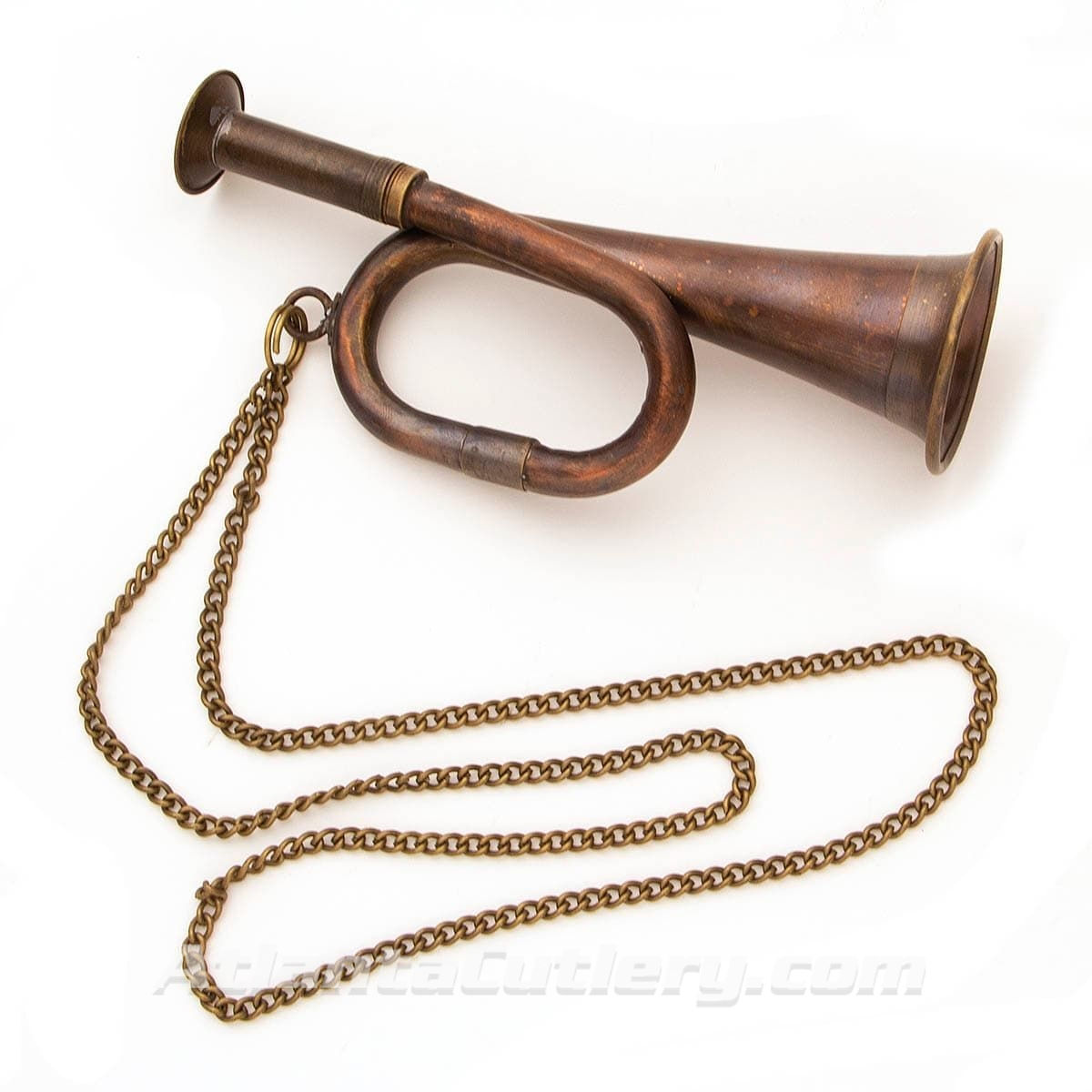 Miniature Working Brass Bugle with Chain