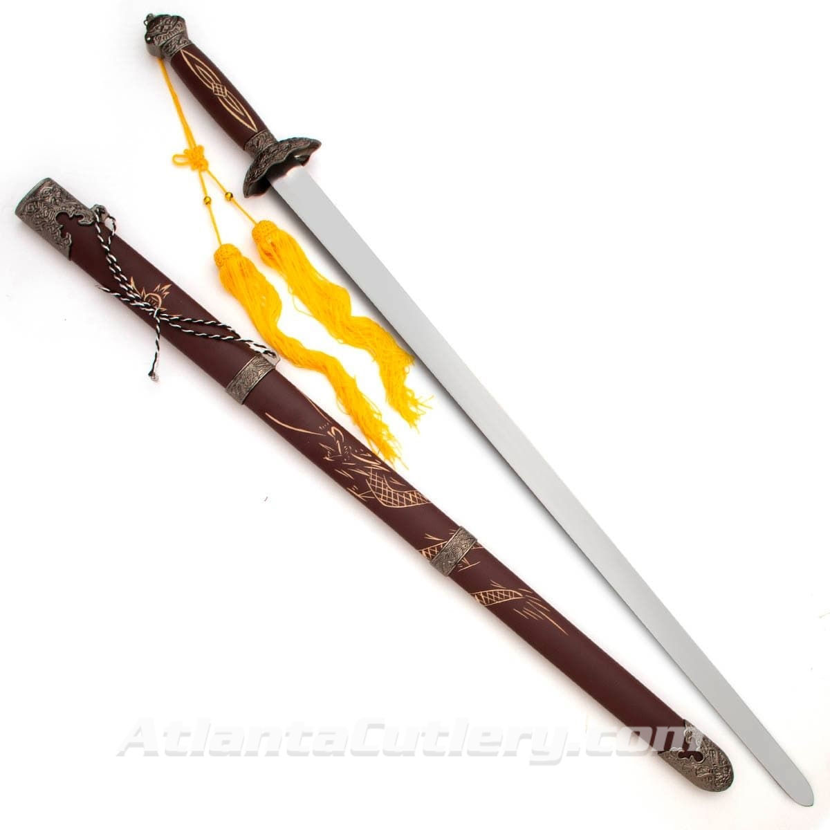 Tai Chi Sword with Stained Cherry Red Hardwood Grip and Scabbard