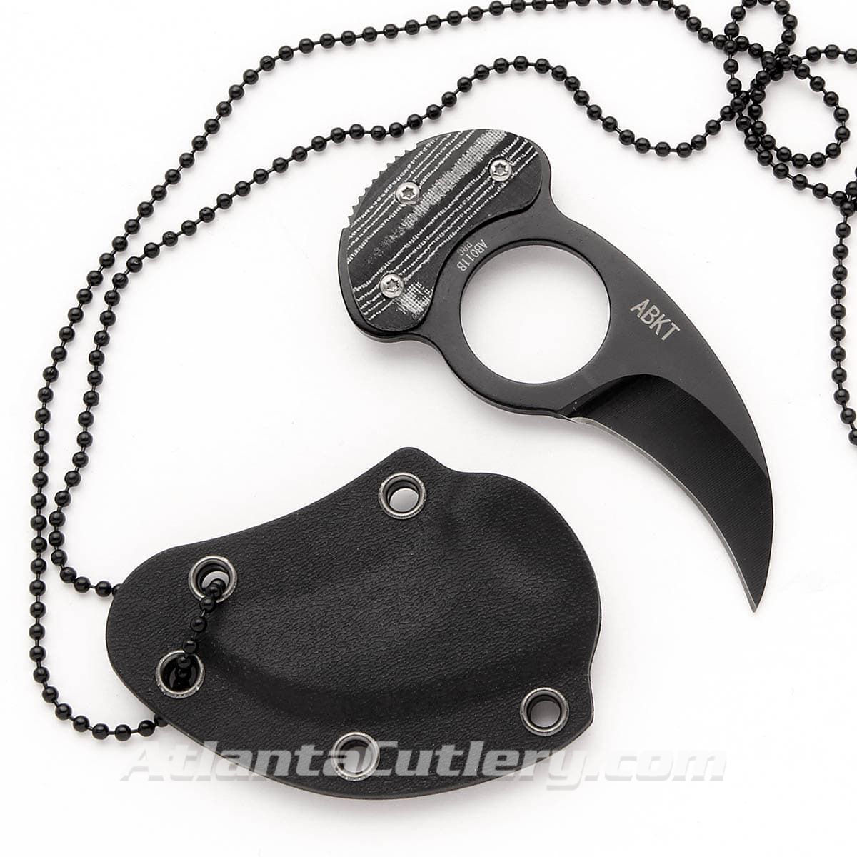 Saber Neck Knife with Talon blade and injection molded sheath with 28" bead chain