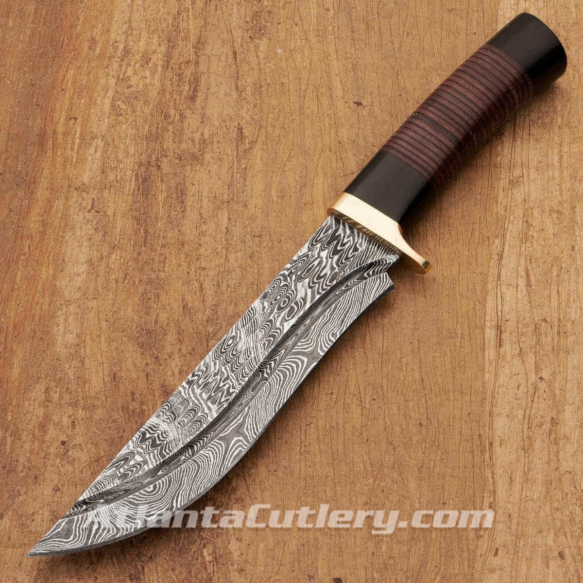 Damascus Bowie Knife with Brass Guard