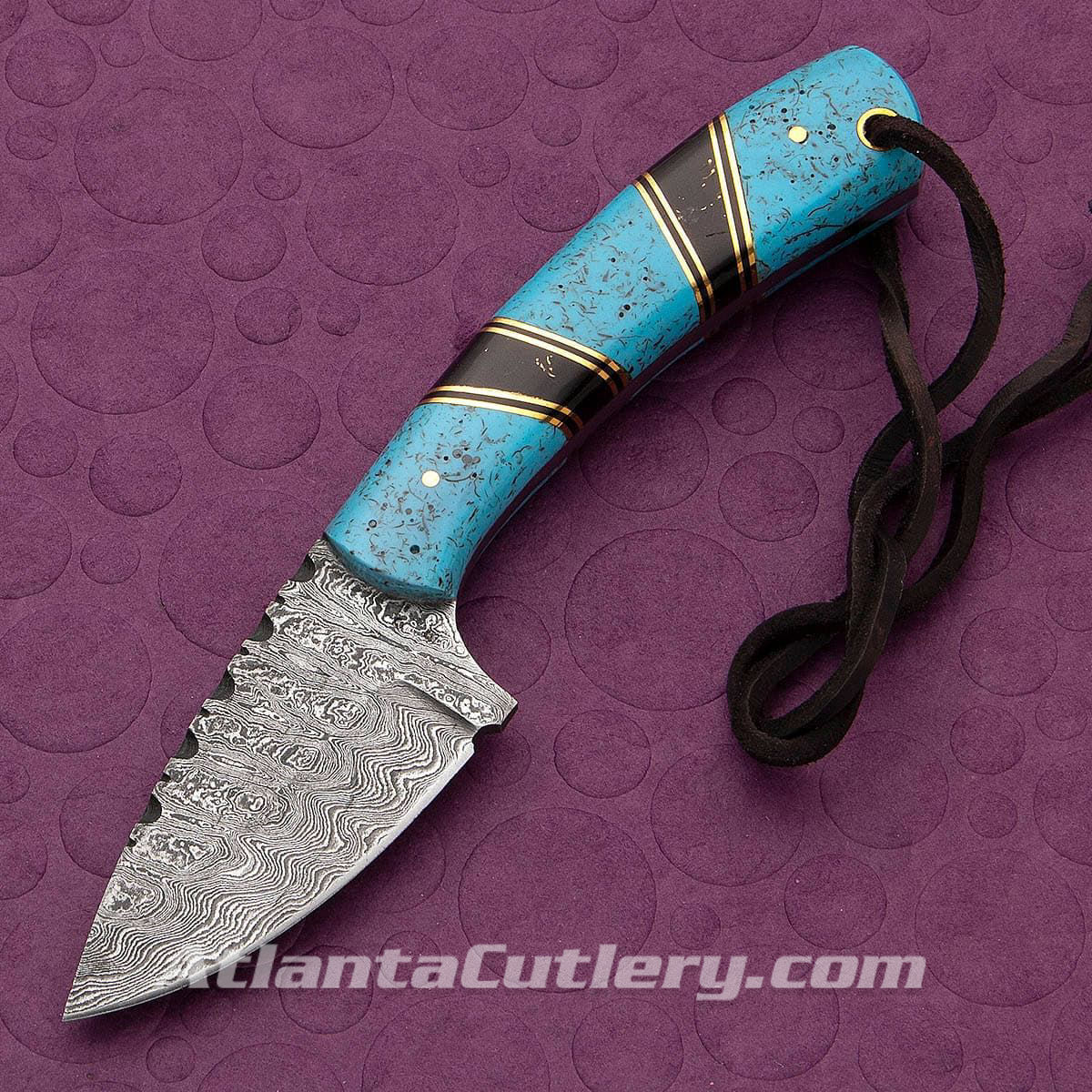 Damascus Skinner Knife with Faux Turquoise Scales