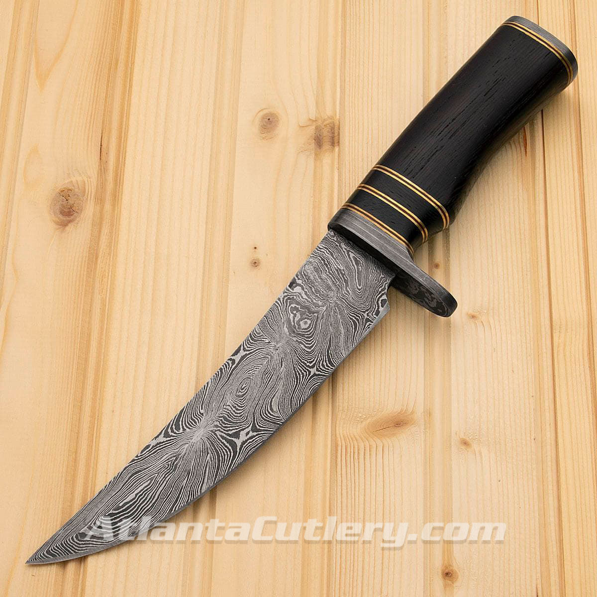 Damascus Fighter Knife with Hardwood Grip