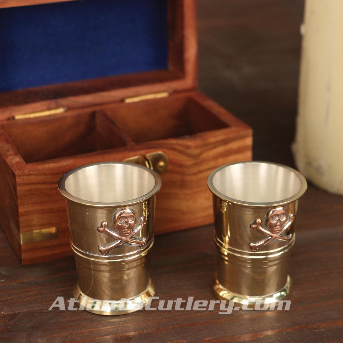 Pirate Captain Cup Shot Glasses with Wooden Storage Box