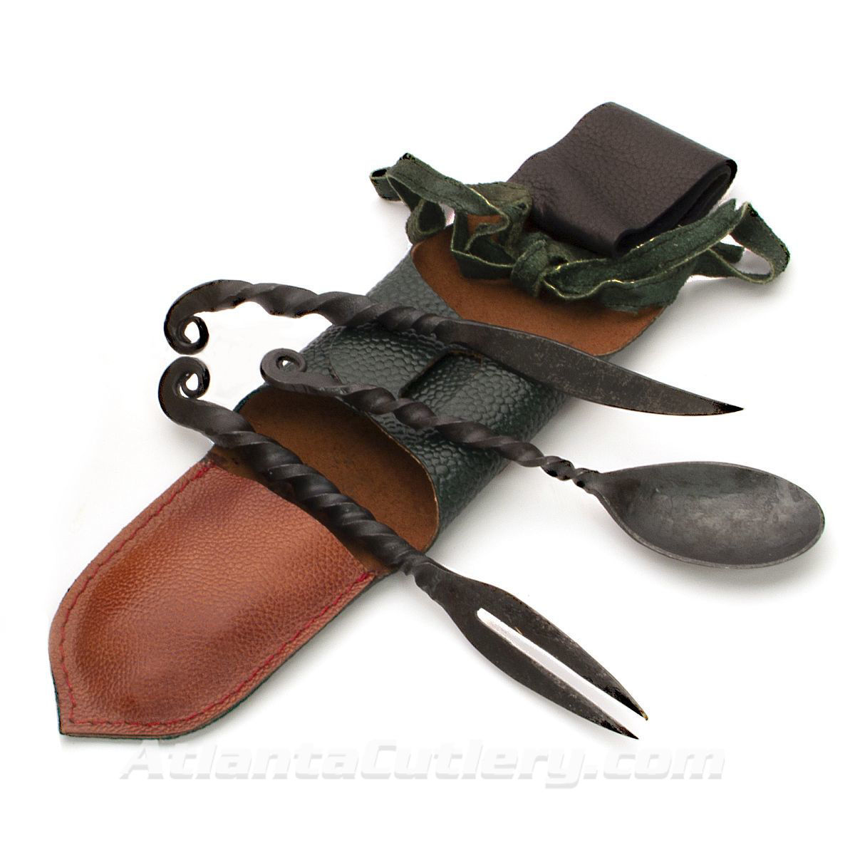 Medieval Iron Feasting Utensils with Pouch includes Knife, Fork and Spoon