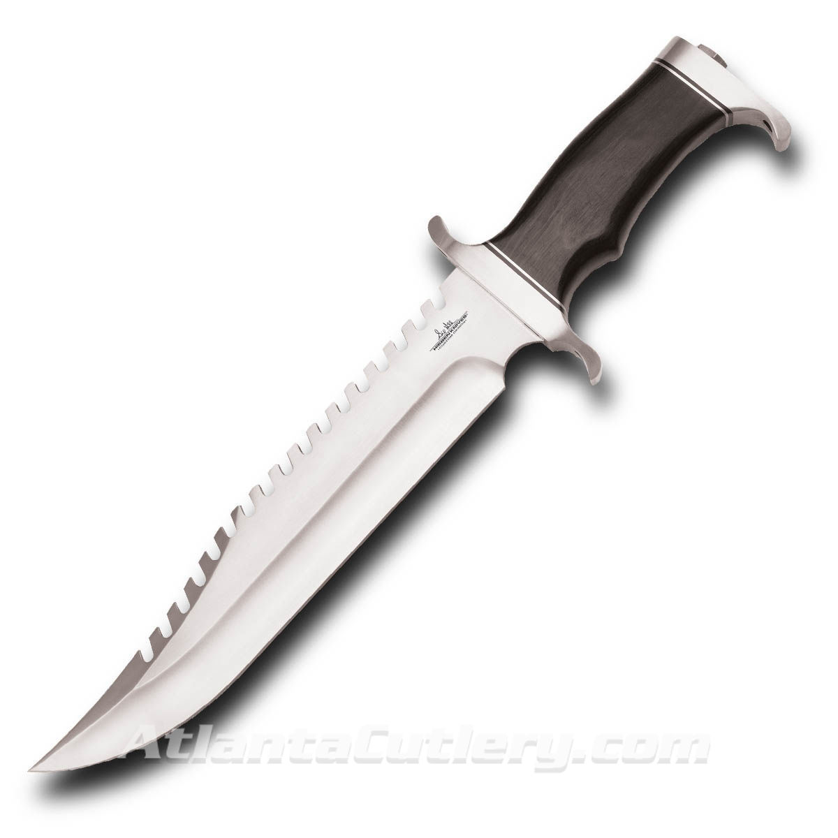 Gil Hibben Extreme Survival Bowie Knife has razor-sharp 7Cr17 stainless steel blade with sawback teeth