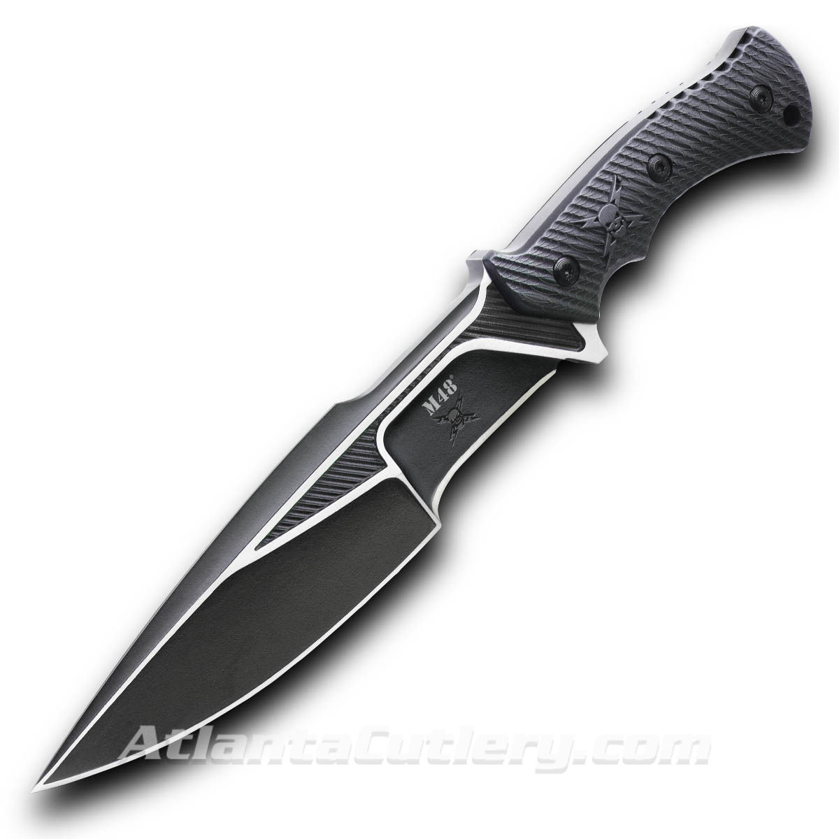 M48 Liberator Sabotage II Combat Knife has black oxide coating on 2Cr13 stainless steel blade & G10 scales